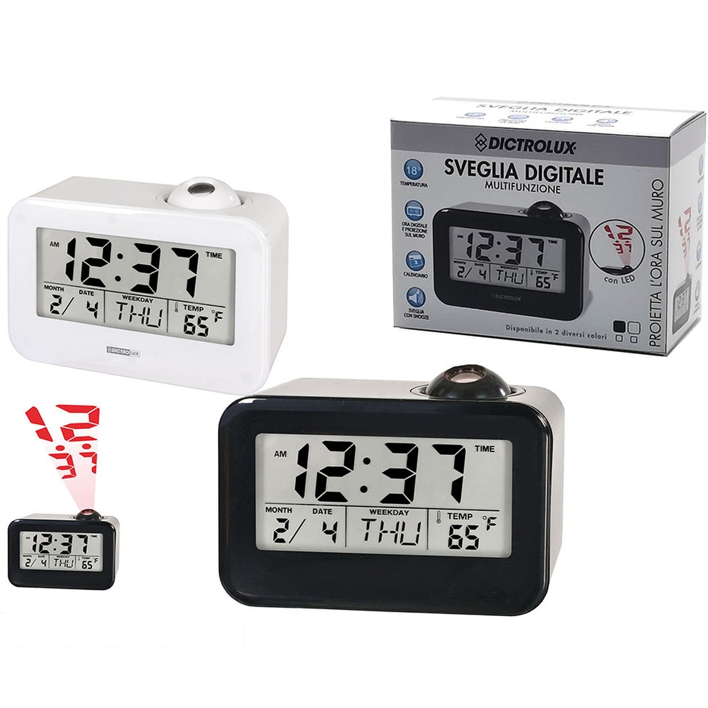 Ρολόι Ψηφιακό LED Προβολέα Μαύρο/Λευκό Πλαστικό 8x10x15cm Σε 2 Χρώματα - Hippiehome.gr