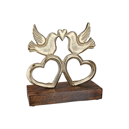 Stand Relief Καρδιά "Turteltauben" Dove Motif Αλουμίνιο Ξύλο Χρυσό PU 4 17.5x6x17cm - Hippiehome.gr