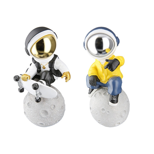 Φιγούρα Astronaut "Apollo" Πολυρεζίνη Γκρι Λευκό Yellow PU 2 Pcs. Assorted 11.5x13x23cm - Hippiehome.gr