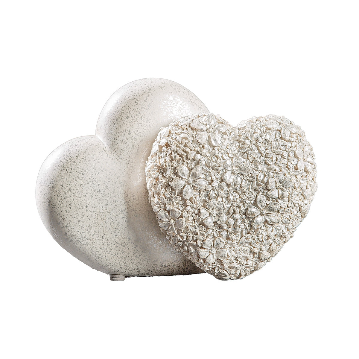 Διακοσμητικό Καρδιά "Flower Heart" Λουλουδάτο Design Πολυρεζίνη Ασημένιο Λευκό PU 4 18x8.5x13cm - Hippiehome.gr