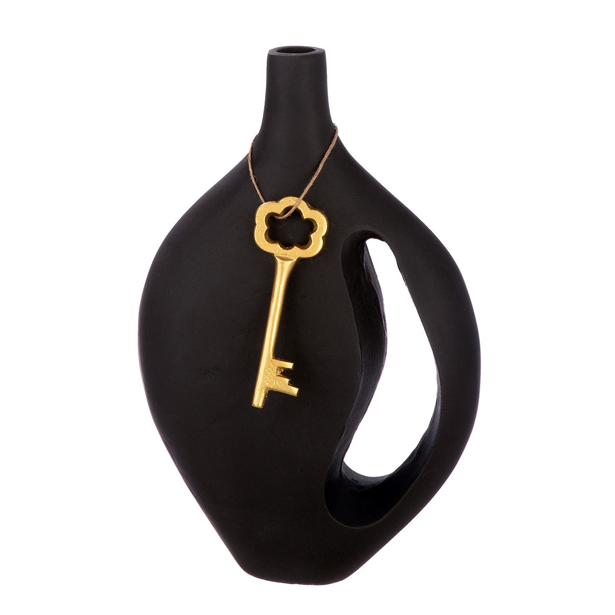 Handled Βάζο "Schlussel" Key Motif Αλουμίνιο Μαύρο PU 20x8x30cm - Hippiehome.gr