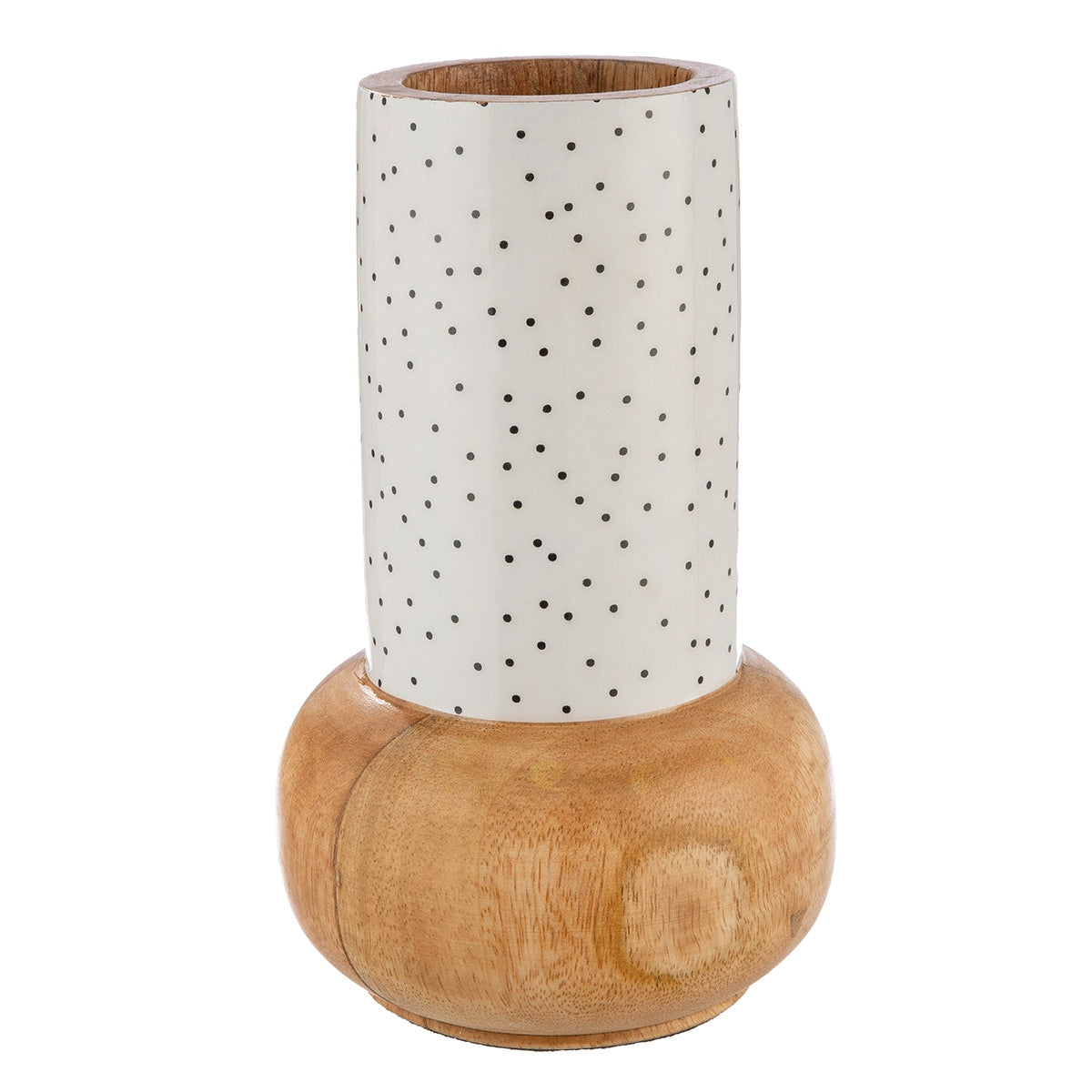 Βάζο "Black & White" Dotted Striped Ξύλο Ecru Λευκό PU Pcs. Assorted H. 19 cmd. 12 cm - Hippiehome.gr