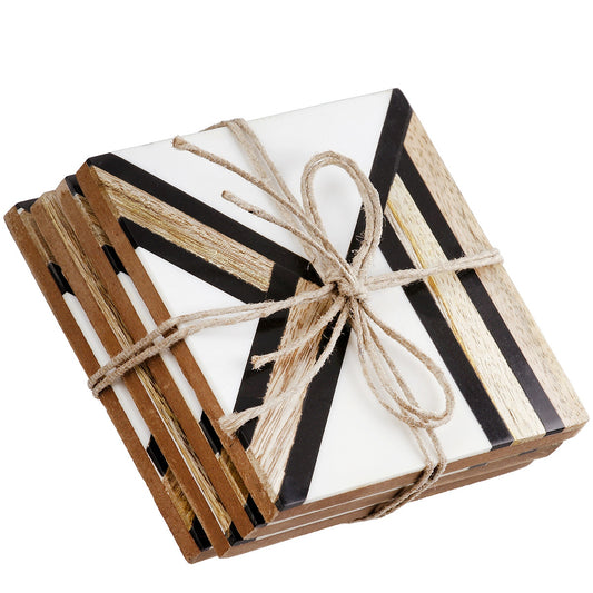 Σετ σουβέρ τετράγωνο Mango Ξύλο Μαύρο Καφέ Εκρού 10X5X10Cm 10X5X10Cm - Hippiehome.gr