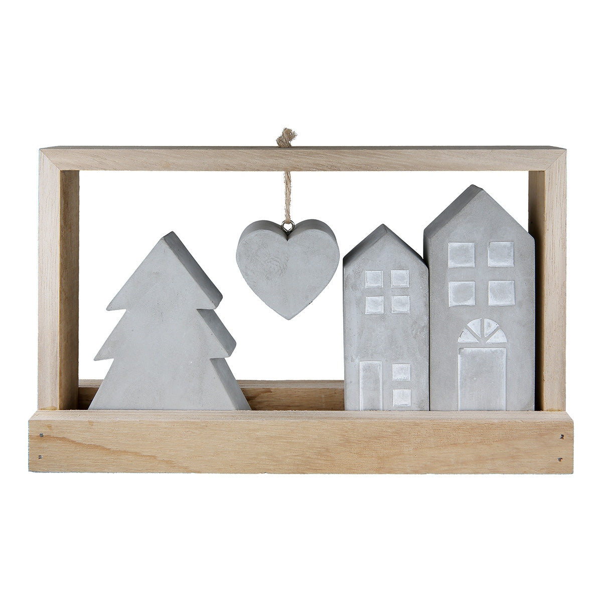 Stand Relief Rectangular "Casa" Σπίτι Motif Cement Ξύλο Ecru Γκρι PU 4 25.5x5x15cm - Hippiehome.gr