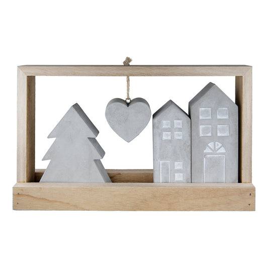 Stand Relief Rectangular "Casa" Σπίτι Motif Cement Ξύλο Ecru Γκρι PU 4 25.5x5x15cm - Hippiehome.gr