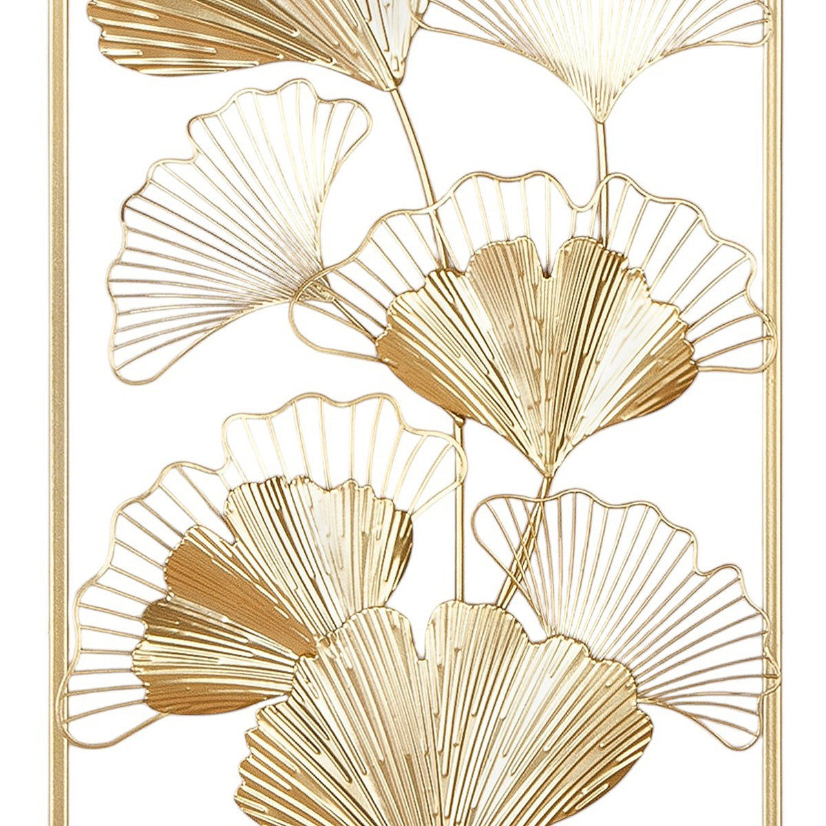 Ανάγλυφο τοίχου Ορθογώνιο Ginkgo Motif Μεταλλικό Χρυσό Χρώμα 30X1X60Cm 30X1X60Cm - Hippiehome.gr