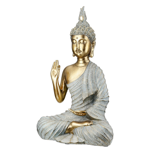 Φιγούρα Buddha Συνθετική Ρητίνη Γκρι Χρυσό Χρώμα 16X8X25Cm 16X8X25Cm - Hippiehome.gr