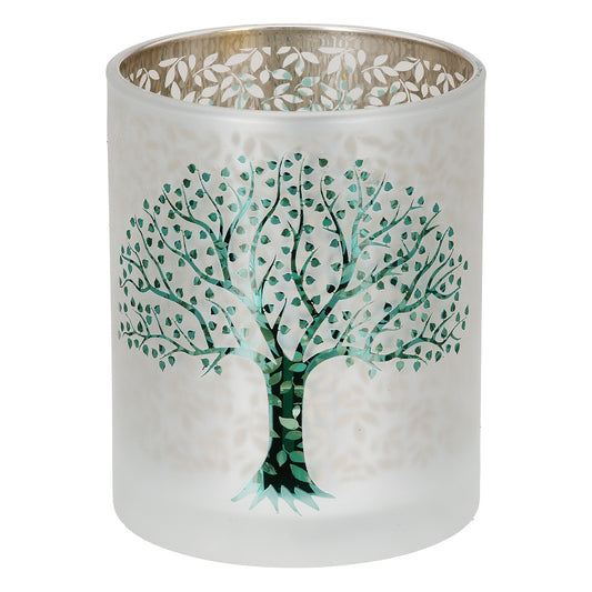 Φανάρι Κυλινδρικό Δέντρο Μοτίφ Γυάλινα Πράσινο Λευκό D10X13Cm D10X13Cm - Hippiehome.gr