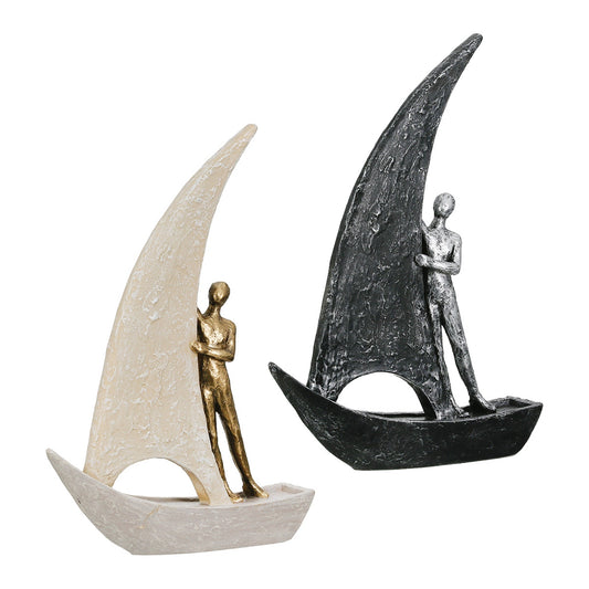 Figure Boat Man Motif Συνθετική Ρητίνη Χρυσό Χρώμα Ασημί Χρώμα 2 Ποικιλία 20X6X29Cm 20X6X29Cm - Hippiehome.gr
