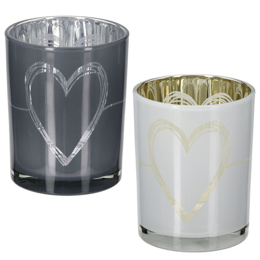 Φανάρι κυλινδρικό μοτίβο καρδιάς Γυάλινα σκεύη Γκρι Λευκό 2 Ποικιλία D10X13Cm D10X13Cm - Hippiehome.gr