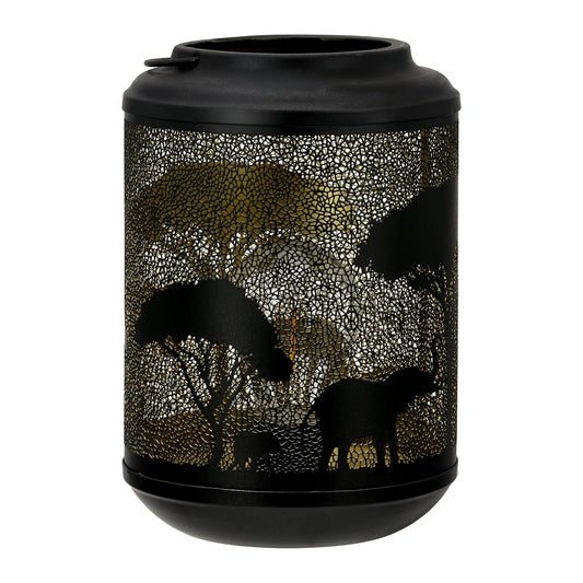 Φανάρι (Led) Κυλινδρικό Μοτίβο Ελέφαντα Μεταλλικό Μαύρο D14X20Cm D14X20Cm - Hippiehome.gr