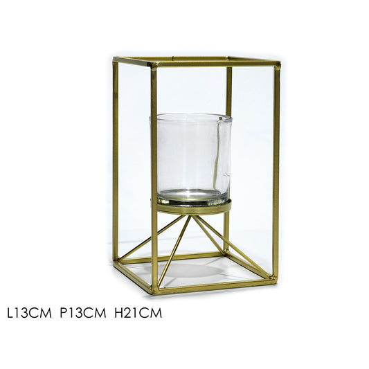Κηροπήγιο Χρυσό Μέταλλο/Γυαλί 13x21cm - Hippiehome.gr