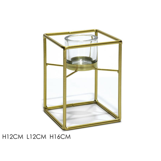 Κηροπήγιο Χρυσό Μέταλλο/Γυαλί 12x16cm - Hippiehome.gr