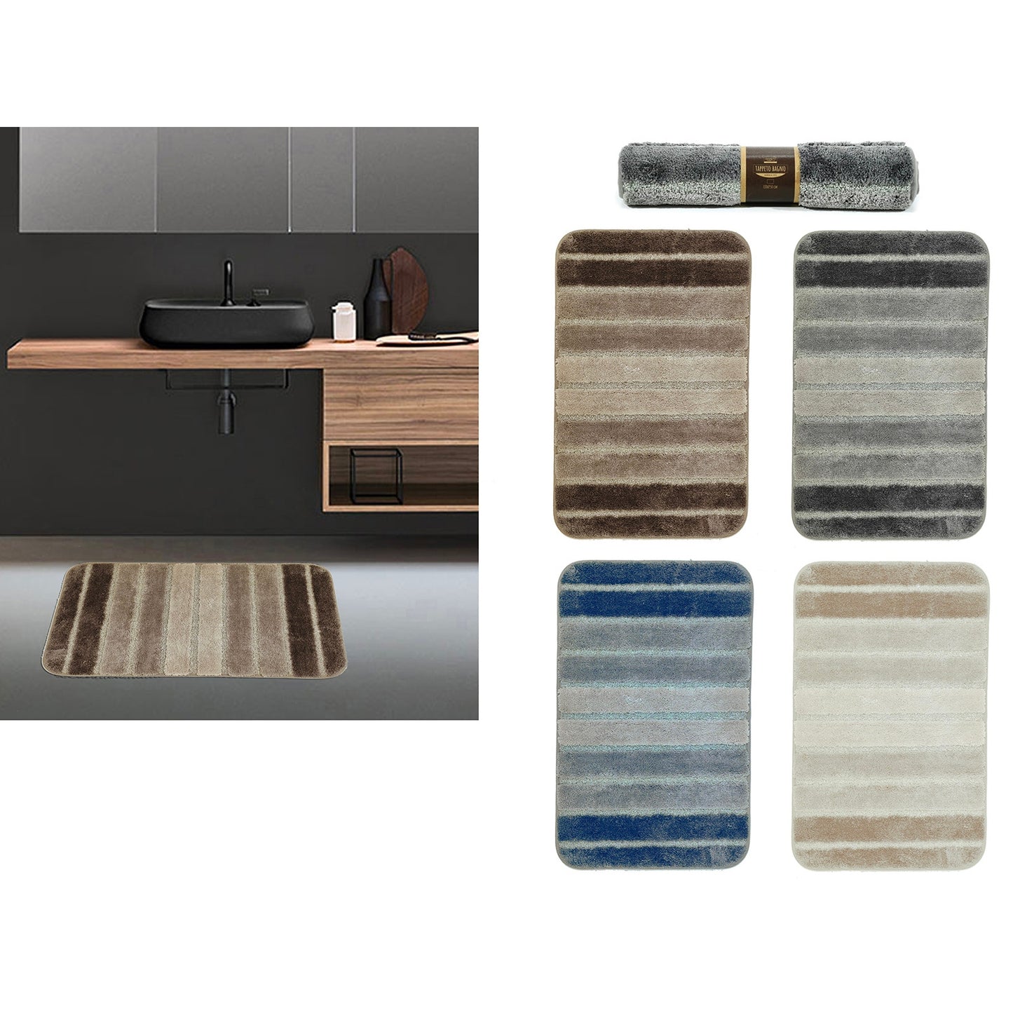 Χαλί Μπάνιου Αντιολισθητικό Ριγέ 1700gsm 100% Polyester 50x80cm Σε 4 Χρώματα - Hippiehome.gr