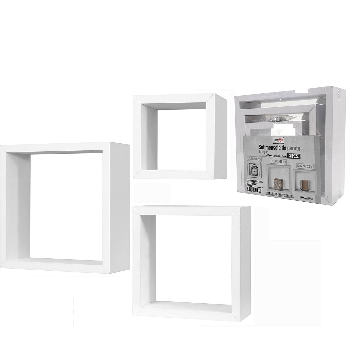 Σετ Ράφια Κυβικά Λευκά Ξύλο 25x25x9cm/20x20x9cm/15x15x9cm 3Τμχ - Hippiehome.gr