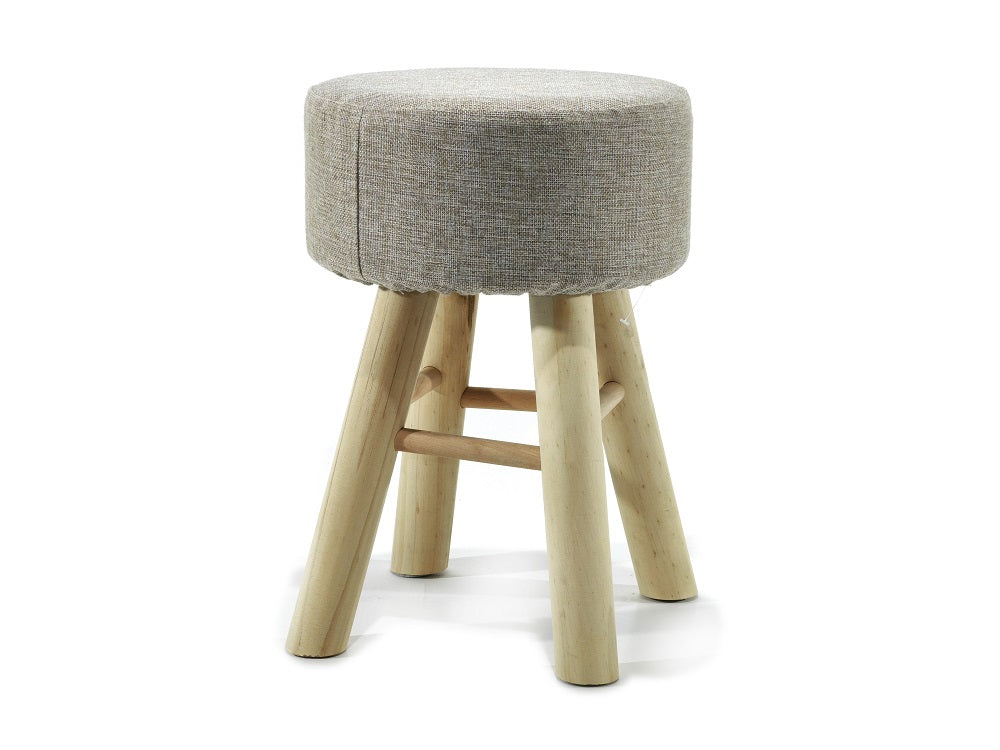 Σκαμπό Μπεζ Ύφασμα/Ξύλο Φ28x42cm - Hippiehome.gr