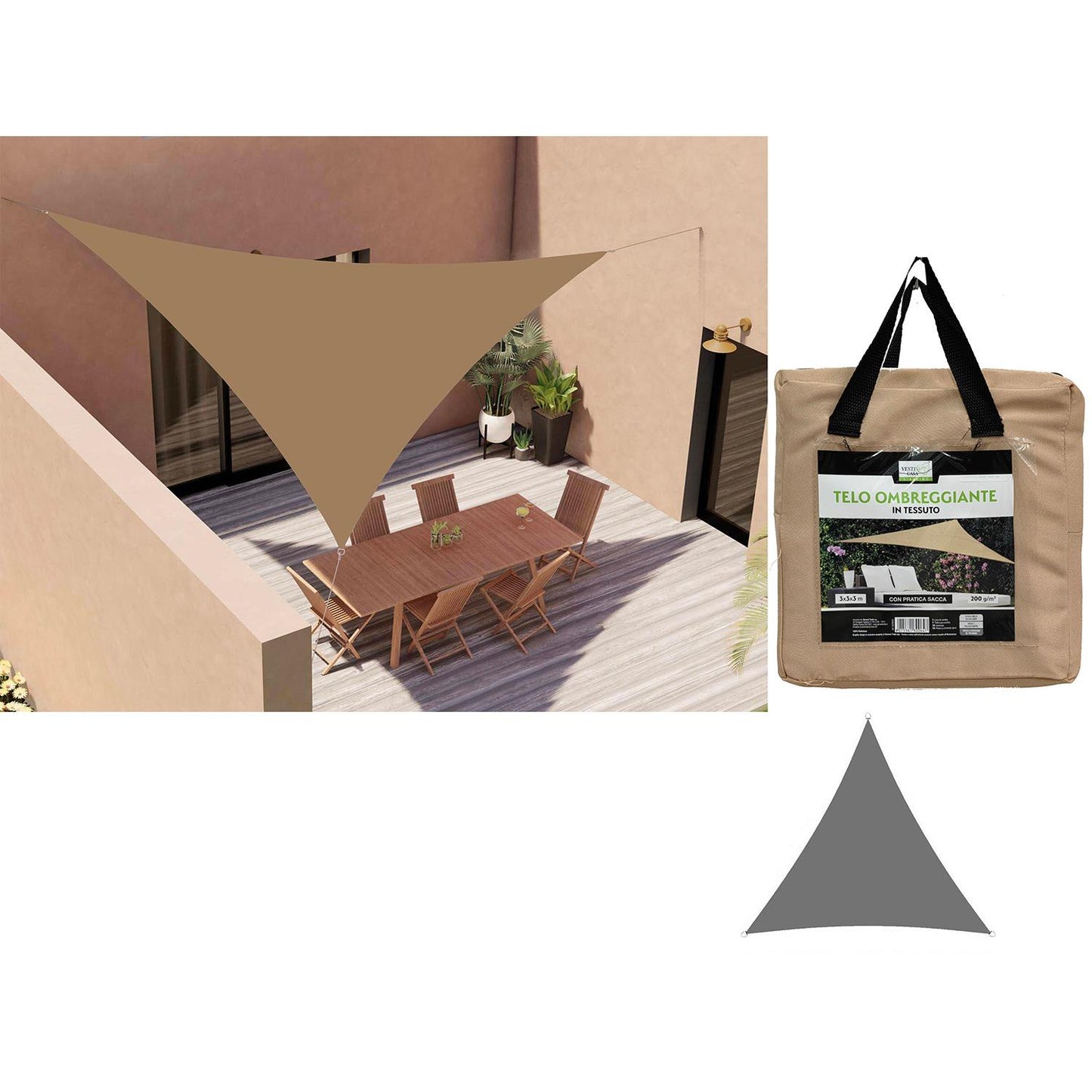 Πανί Σκίασης Κήπου Τριγωνικό Camel 200gsm Polyester 3x3x3m - Hippiehome.gr