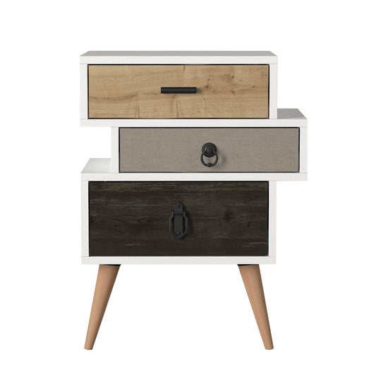 Κομοδίνο ArteLibre KIMOLOS Λευκό/Φυσικό/Καφέ 52x30x68cm - Hippiehome.gr