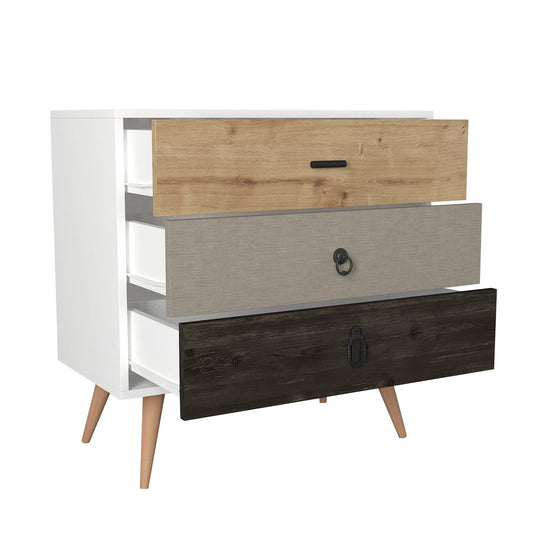 Συρταριέρα ArteLibre KIMOLOS Λευκό/Φυσικό/Καφέ 80x40x79cm - Hippiehome.gr