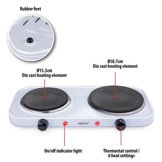Ηλεκτρική Εστία 2 Ζωνών 2500W ALPINA - Hippiehome.gr