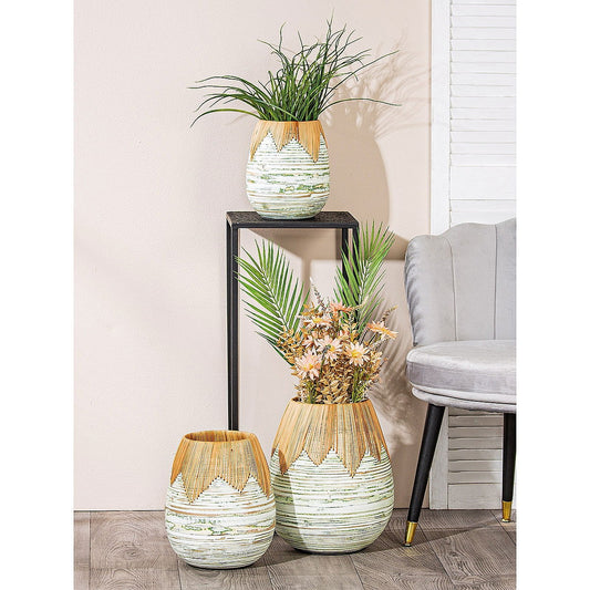 Βάζο ArteLibre Εκρού Μπαμπού/Rattan Φ20x23cm - Hippiehome.gr