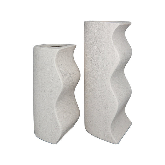 Βάζο ArteLibre Μπεζ Κεραμικό 18.2x8x25.5cm 2Τμχ - Hippiehome.gr