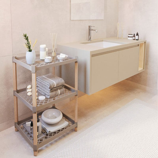 Ραφιέρα δαπέδου πλαστική - ξύλινη χρώμα φυσικό - μπεζ 45x38x79εκ. - Hippiehome.gr