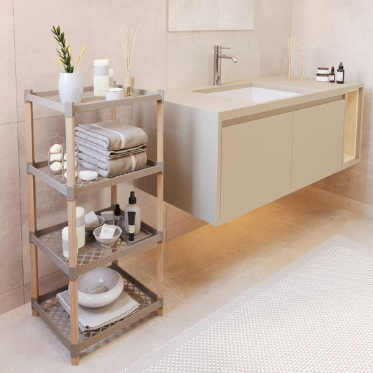 Ραφιέρα δαπέδου πλαστική - ξύλινη χρώμα φυσικό - μπεζ 45x38x112εκ. - Hippiehome.gr