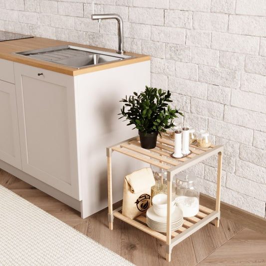 Τραπεζάκι βοηθητικό - κομοδίνο ξύλινο - πλαστικό χρώμα φυσικό - μπεζ 41x33x45εκ. - Hippiehome.gr