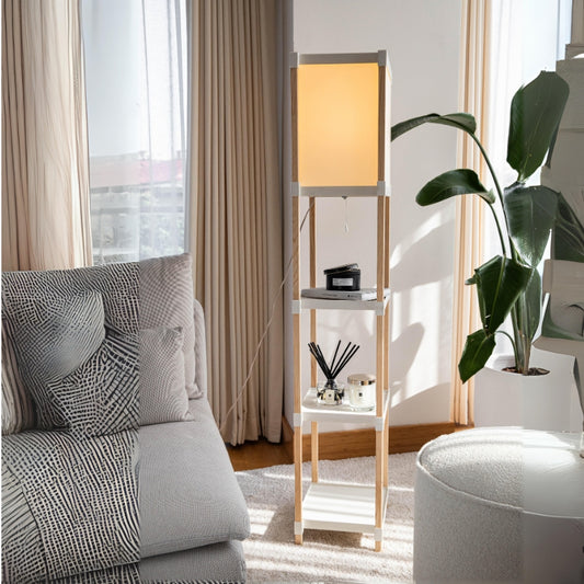 Φωτιστικό δαπέδου ξύλινο - πλαστικό χρώμα μπεζ 29x25x137εκ. - Hippiehome.gr