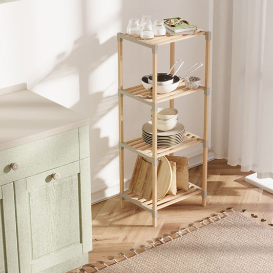 Ραφιέρα δαπέδου ξύλινη - πλαστική χρώμα φυσικό - μπεζ 38x30x116εκ. - Hippiehome.gr