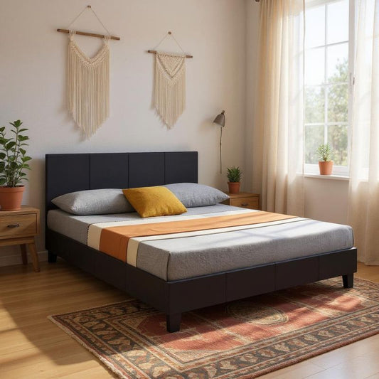 Κρεβάτι Flat Megapap από τεχνόδερμα χρώμα μαύρο ματ 160x200εκ. - Hippiehome.gr