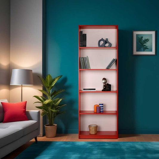 Βιβλιοθήκη μελαμίνης Max Megapap σε χρώμα κόκκινο 58x23x170εκ. - Hippiehome.gr