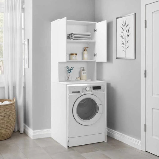 Έπιπλο πλυντηρίου Ceza Megapap από μελαμίνη χρώμα λευκό 65x60x182εκ. - Hippiehome.gr