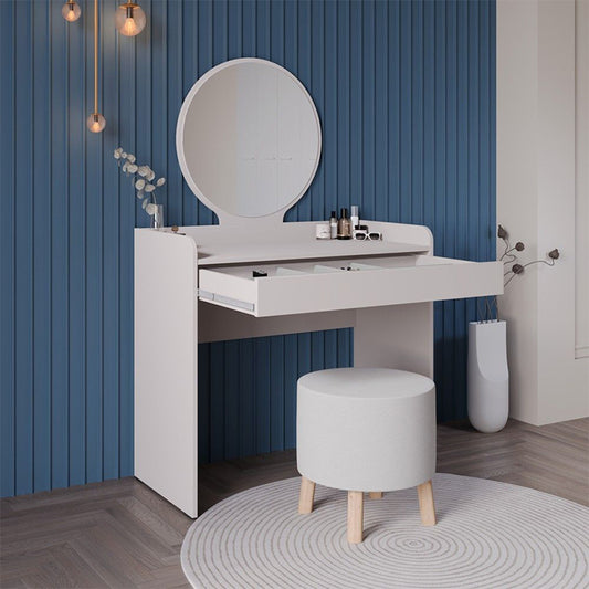 Τουαλέτα με καθρέπτη Curve Megapap χρώμα λευκό του πάγου 90x47x142εκ. - Hippiehome.gr