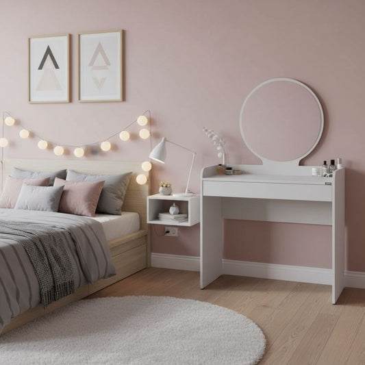 Τουαλέτα με καθρέπτη Curve Megapap χρώμα λευκό 90x47x142εκ. - Hippiehome.gr