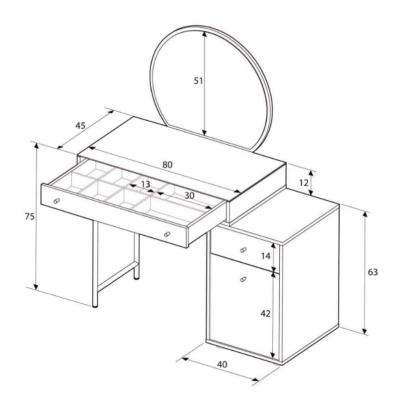 Τουαλέτα με καθρέπτη Dior Megapap χρώμα λευκό του πάγου 108x45x130εκ. - Hippiehome.gr