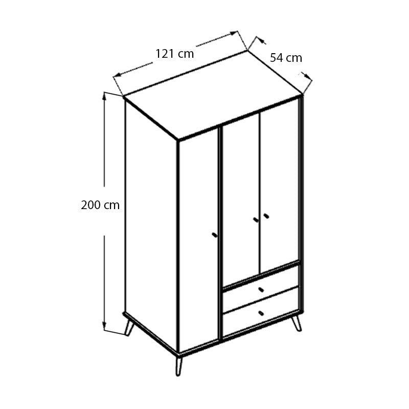 Ντουλάπα ρούχων Terra Megapap τρίφυλλη με συρτάρια χρώμα florida oak 121x54x200εκ. - Hippiehome.gr