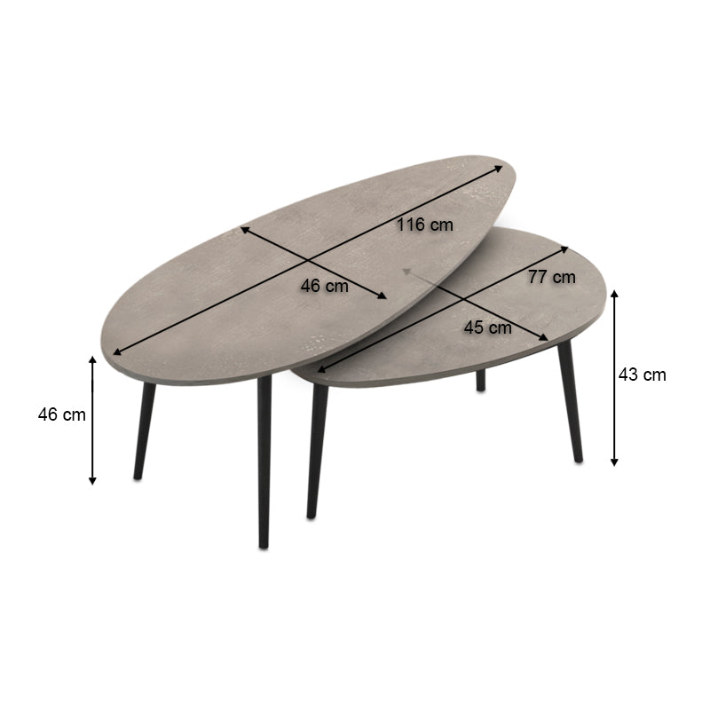 Τραπεζάκι σαλονιού σετ 2 τμχ Elips Megapap χρώμα γκρι ρετρό 116x46x46εκ. - Hippiehome.gr