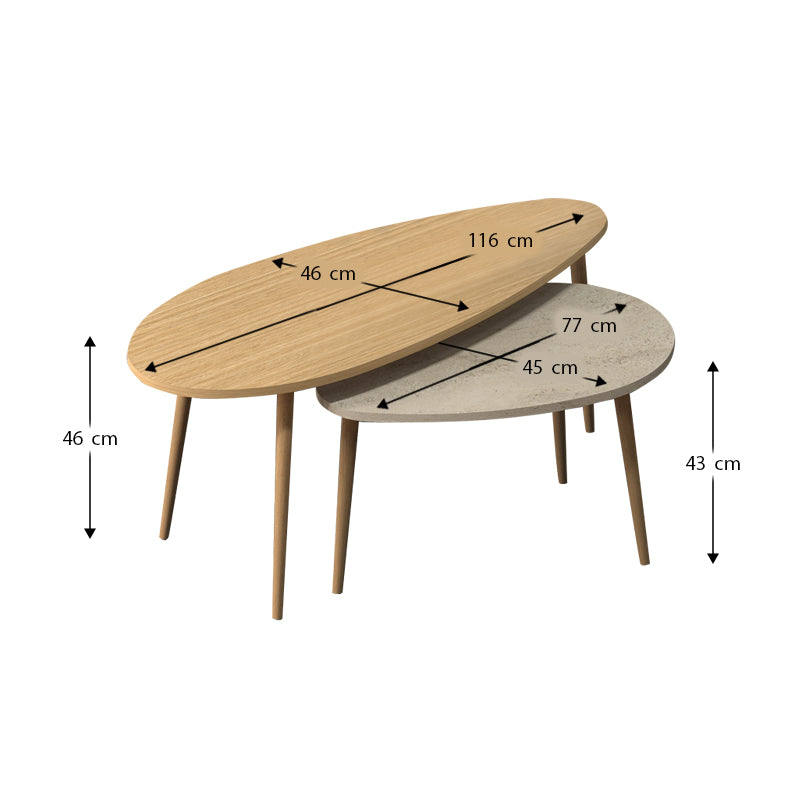 Τραπεζάκι σαλονιού σετ 2 τμχ Elips Megapap χρώμα oak - travertine 116x46x46εκ. - Hippiehome.gr