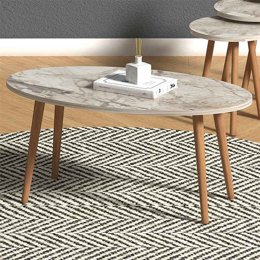 Τραπεζάκι σαλονιού + βοηθητικά τραπεζάκια Elips Megapap από μελαμίνη χρώμα εφέ μαρμάρου 90x50x41εκ. - Hippiehome.gr