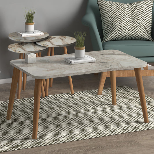 Τραπεζάκι σαλονιού σετ 4 τμχ Soul Megapap χρώμα μπεζ εφέ μαρμάρου 90x55x43εκ. - Hippiehome.gr