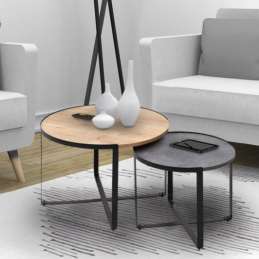 Σετ τραπεζάκια σαλονιού Davis Megapap 2τμχ. χρώμα φυσικό οξιάς/γκρι σκυροδέματος 70x69x46εκ. - Hippiehome.gr