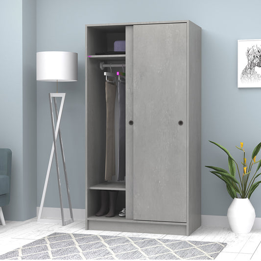 Ντουλάπα ρούχων Misra Megapap δίφυλλη συρόμενη χρώμα γκρι σκυροδέματος 94x52x182εκ. - Hippiehome.gr