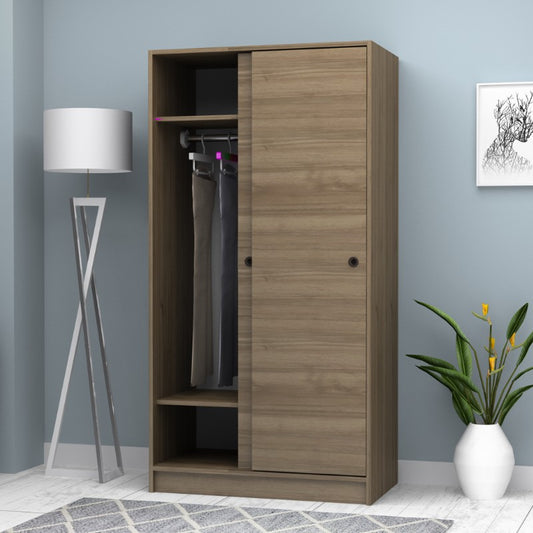 Ντουλάπα ρούχων Misra Megapap δίφυλλη συρόμενη χρώμα καρυδί 94x52x182εκ. - Hippiehome.gr