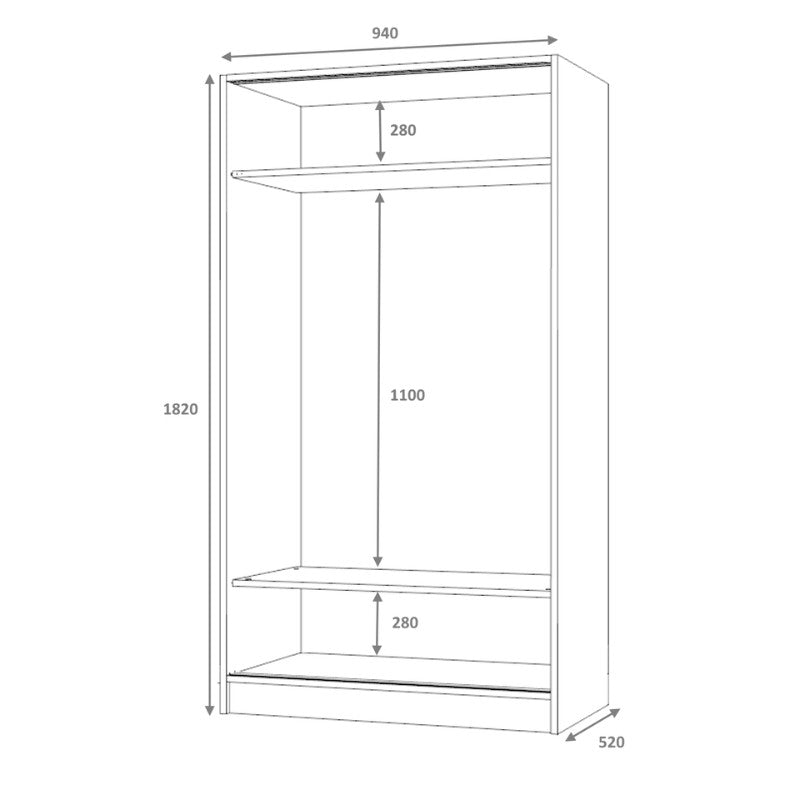 Ντουλάπα ρούχων Misra Megapap δίφυλλη συρόμενη χρώμα καρυδί 94x52x182εκ. - Hippiehome.gr