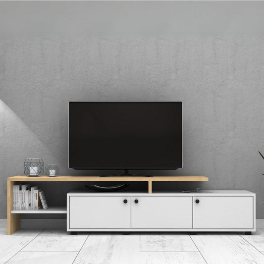Έπιπλο τηλεόρασης Amadeo Megapap χρώμα λευκό - φυσικό οξιάς 197,5x35x46cm. - Hippiehome.gr