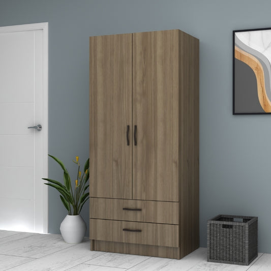 Ντουλάπα ρούχων Ricardo Megapap δίφυλλη με συρτάρια χρώμα καρυδί 80x51,8x181εκ. - Hippiehome.gr