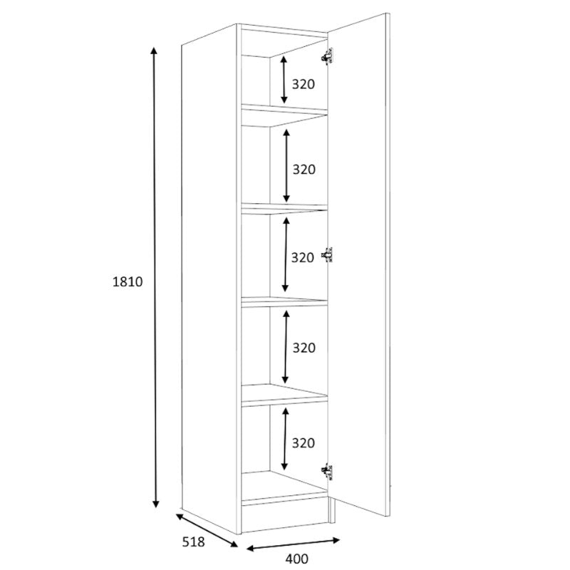 Ντουλάπα ρούχων Ricardo Megapap μονόφυλλη χρώμα λευκό 40x51,8x181εκ. - Hippiehome.gr