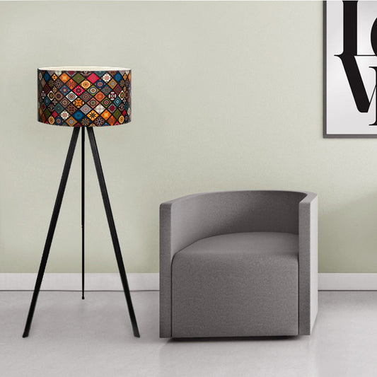 Φωτιστικό δαπέδου Rosling Megapap Mdf/ύφασμα Pvc χρώμα μαύρο/πολύχρωμο 38x21x140εκ. - Hippiehome.gr